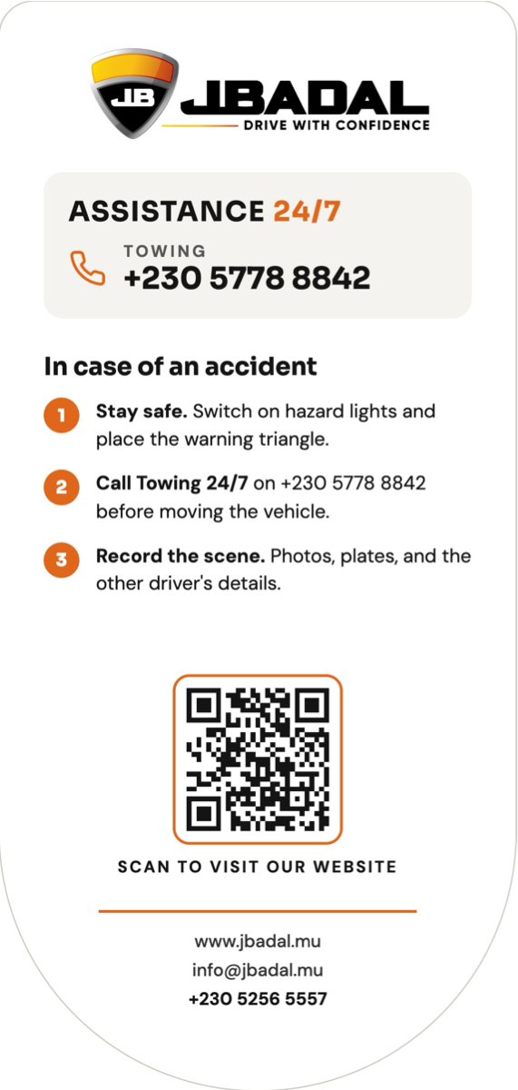 J.Badal emergency assistance visor card